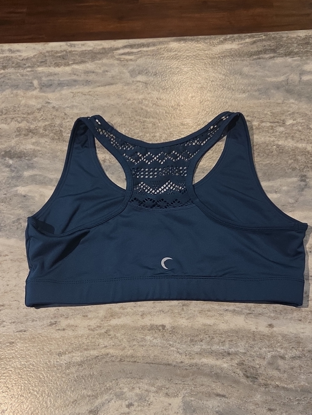 Women's Crescent Logo Navy Lace-Back Sports Bra